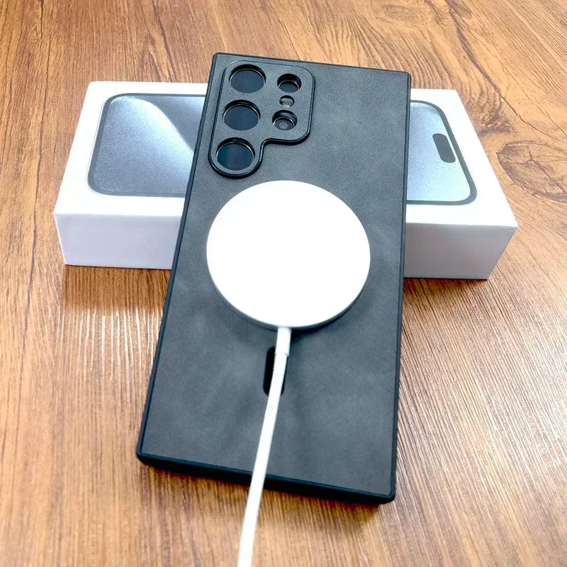 Vintage PU Leather Case for Magsafe Wireless Charging for Samsung Galaxy S25 S24 S23 S22 S21 Ultra plus FE Note 20 S 24 Cover