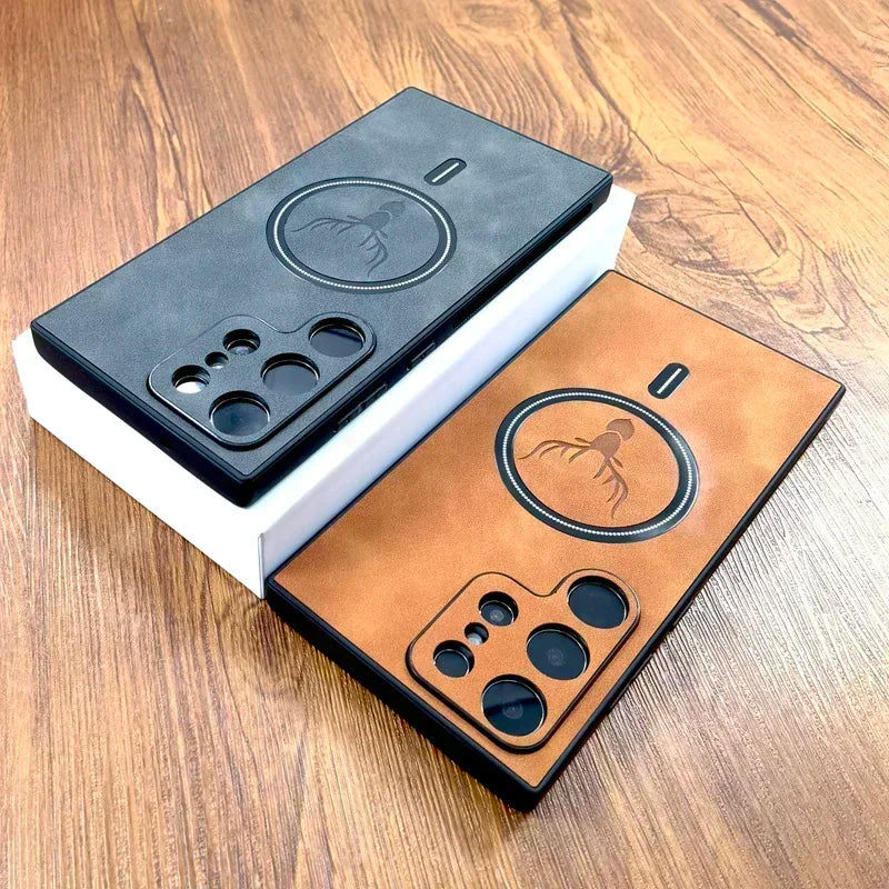 Vintage PU Leather Case for Magsafe Wireless Charging for Samsung Galaxy S25 S24 S23 S22 S21 Ultra plus FE Note 20 S 24 Cover