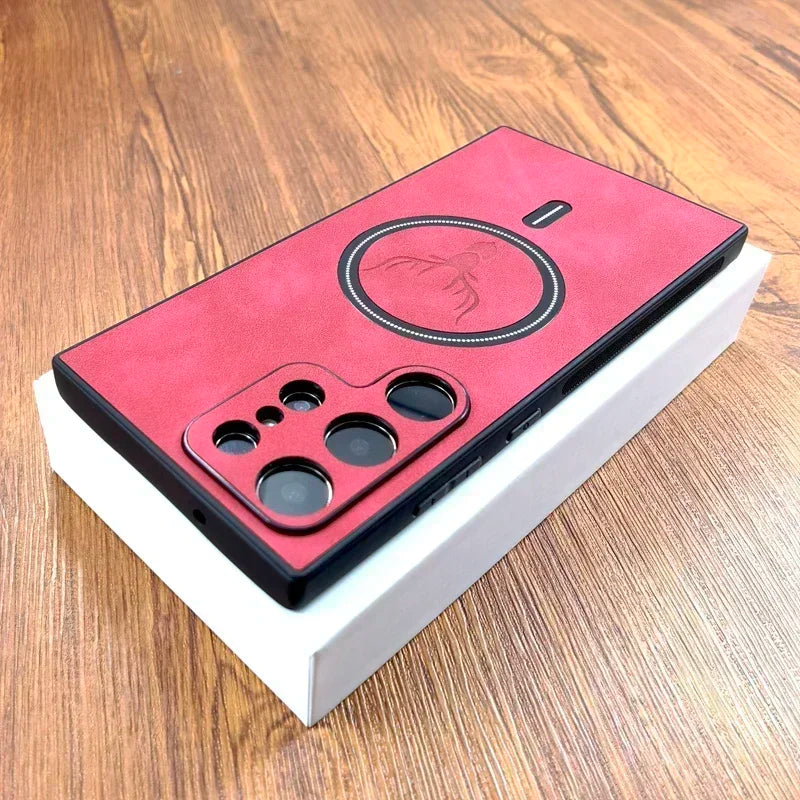 Vintage PU Leather Case for Magsafe Wireless Charging for Samsung Galaxy S25 S24 S23 S22 S21 Ultra plus FE Note 20 S 24 Cover