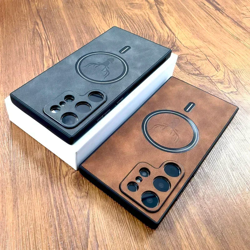 Vintage PU Leather Case for Magsafe Wireless Charging for Samsung Galaxy S25 S24 S23 S22 S21 Ultra plus FE Note 20 S 24 Cover