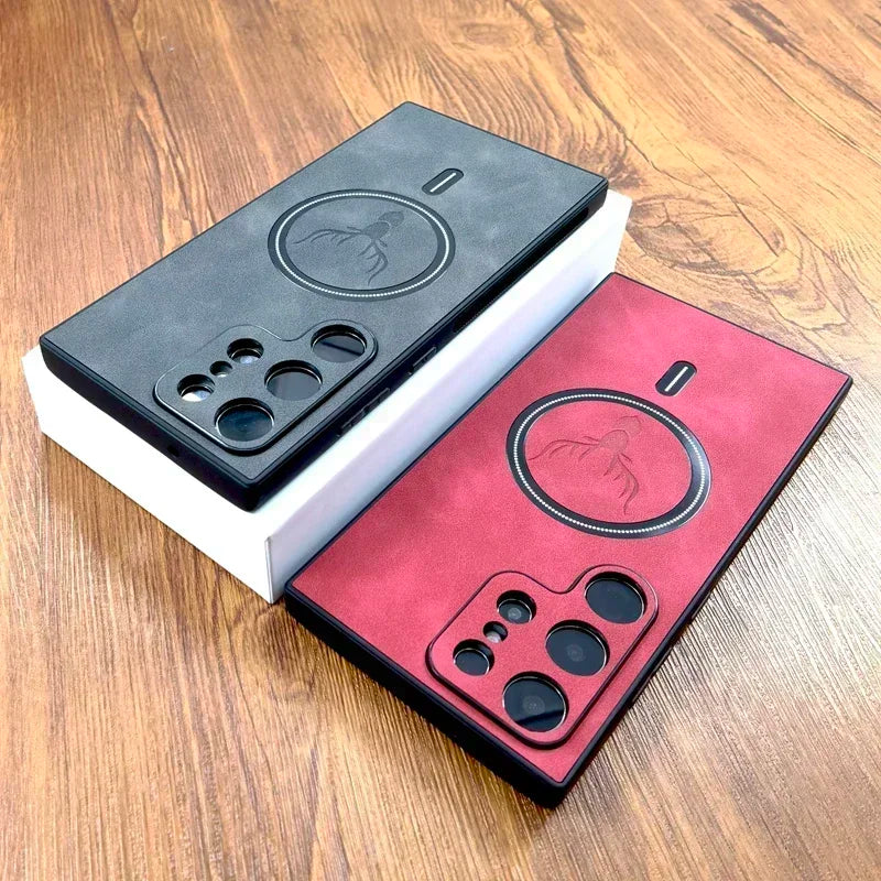 Vintage PU Leather Case for Magsafe Wireless Charging for Samsung Galaxy S25 S24 S23 S22 S21 Ultra plus FE Note 20 S 24 Cover