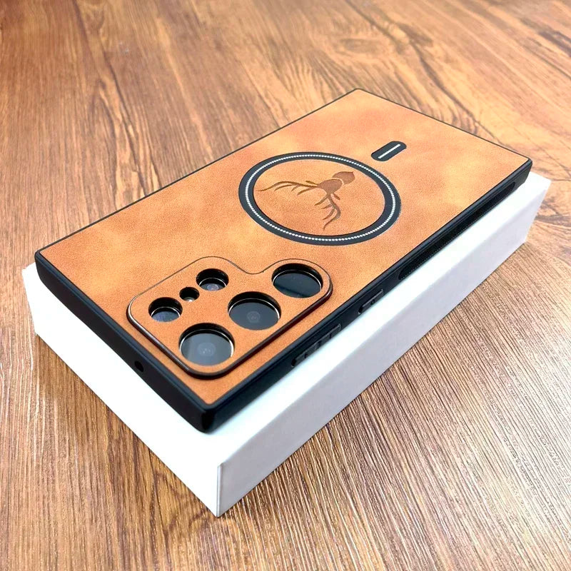 Vintage PU Leather Case for Magsafe Wireless Charging for Samsung Galaxy S25 S24 S23 S22 S21 Ultra plus FE Note 20 S 24 Cover
