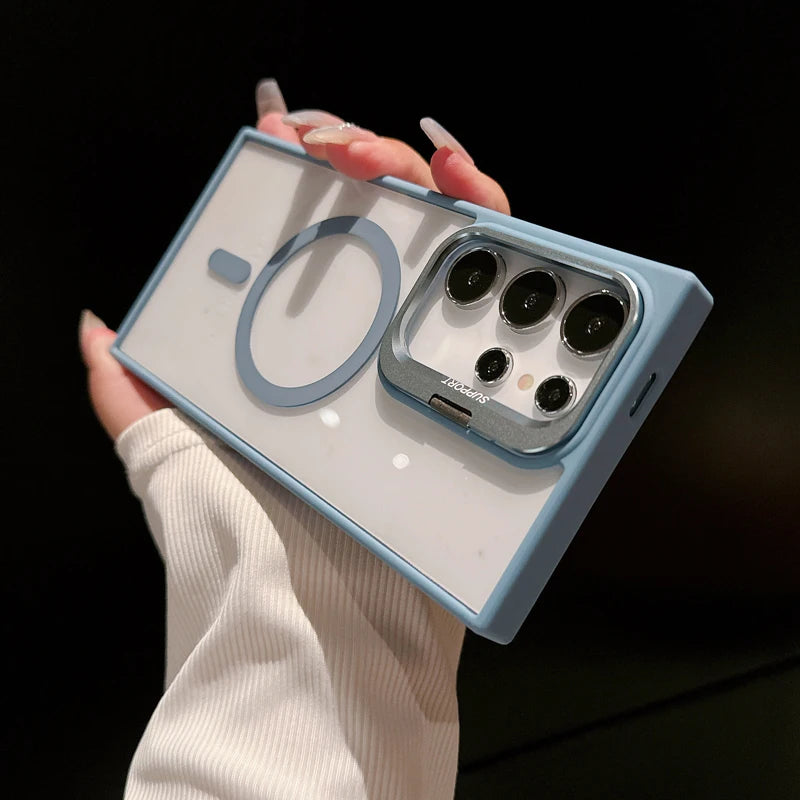 For Magsafe Hidden Holder Clear Case for Samsung Galaxy S25 S24 Ultra S22 plus S23 FE Shockproof Magnetic Wirelesss Charge Cover