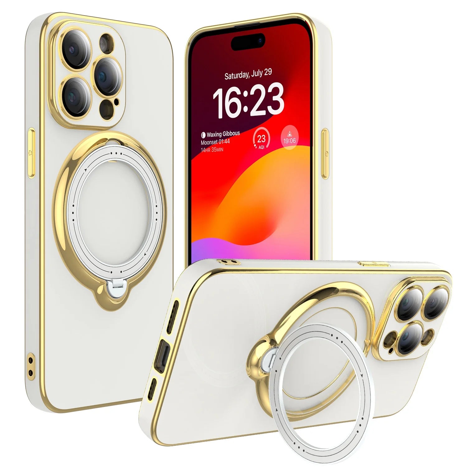 Lens Protector Case for iPhone 15 Pro Max/15 Pro/15 Plus with Magnetic Plating - White