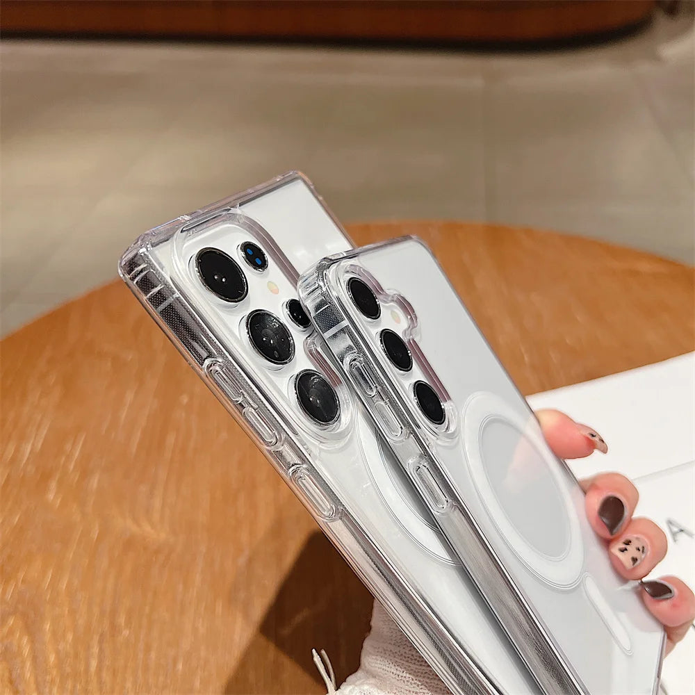 MagSafe Magnetic Charging Phone Case for Samsung Galaxy S25, S24, S23 Ultra, S22 Plus, S21 FE, A16, A15, A35, A55 - Clear Acrylic Slim Design