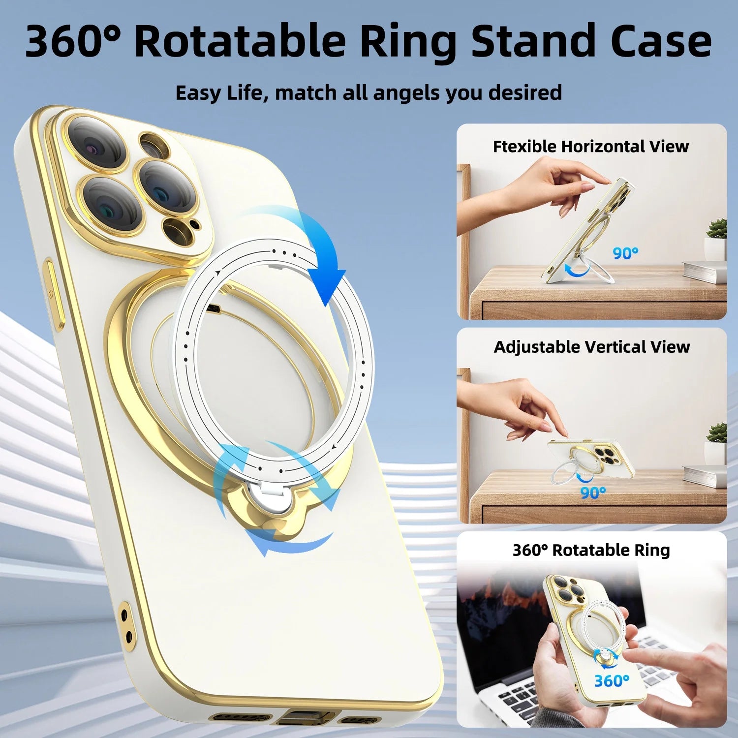 Lens Protector Case for iPhone 15 Pro Max/15 Pro/15 Plus with Magnetic Plating - White