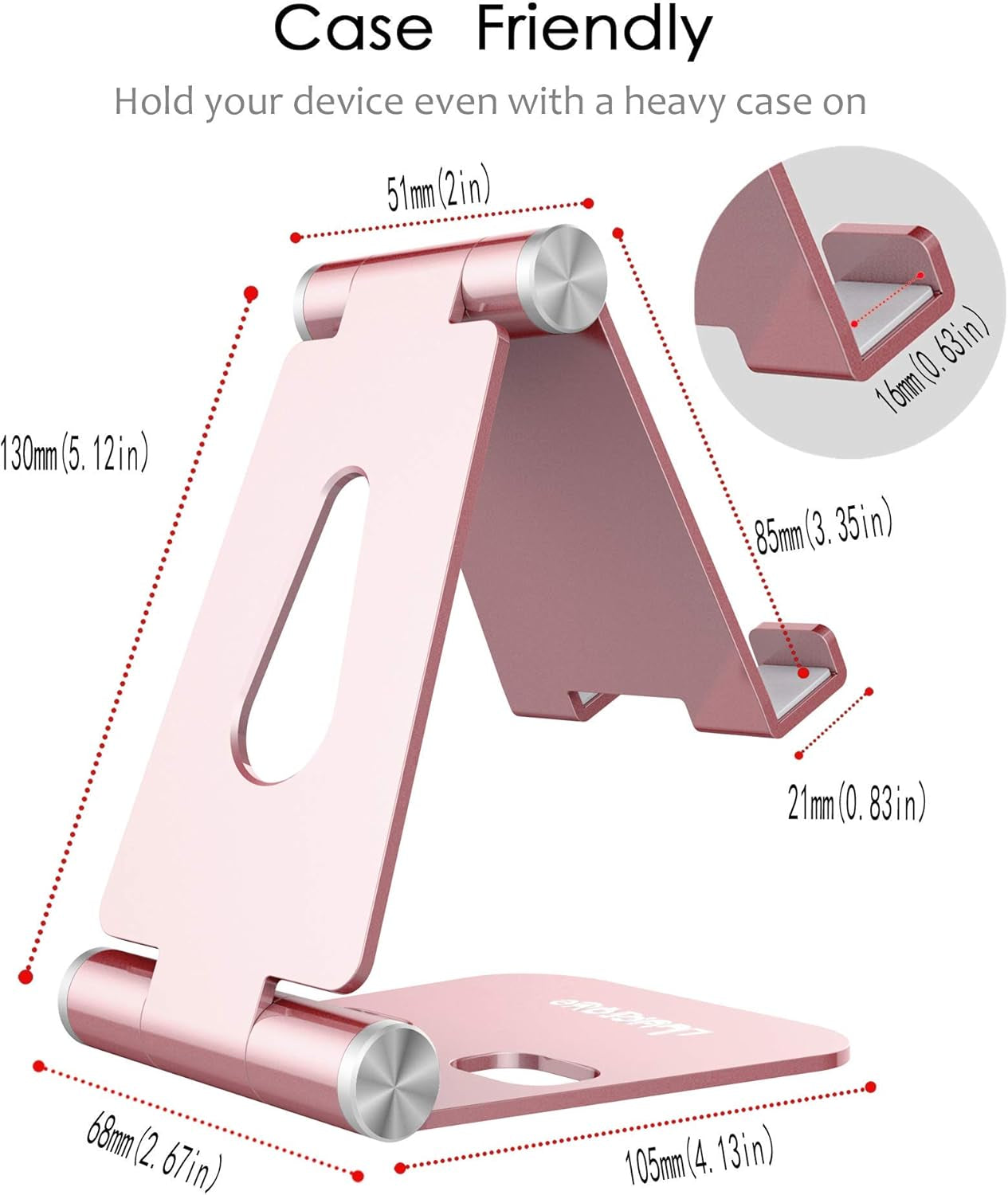 Adjustable Desktop Phone Stand - Fully Foldable Cradle Compatible with All Android and iPhone Models (Including iPhone 11 Max, XS, XR, 8, 7 Plus) and Tablets (7-10") - Rose Gold