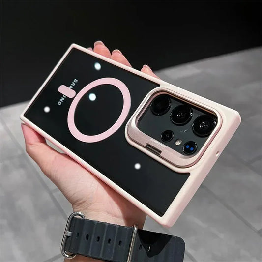 For Magsafe Hidden Holder Clear Case for Samsung Galaxy S25 S24 Ultra S22 plus S23 FE Shockproof Magnetic Wirelesss Charge Cover