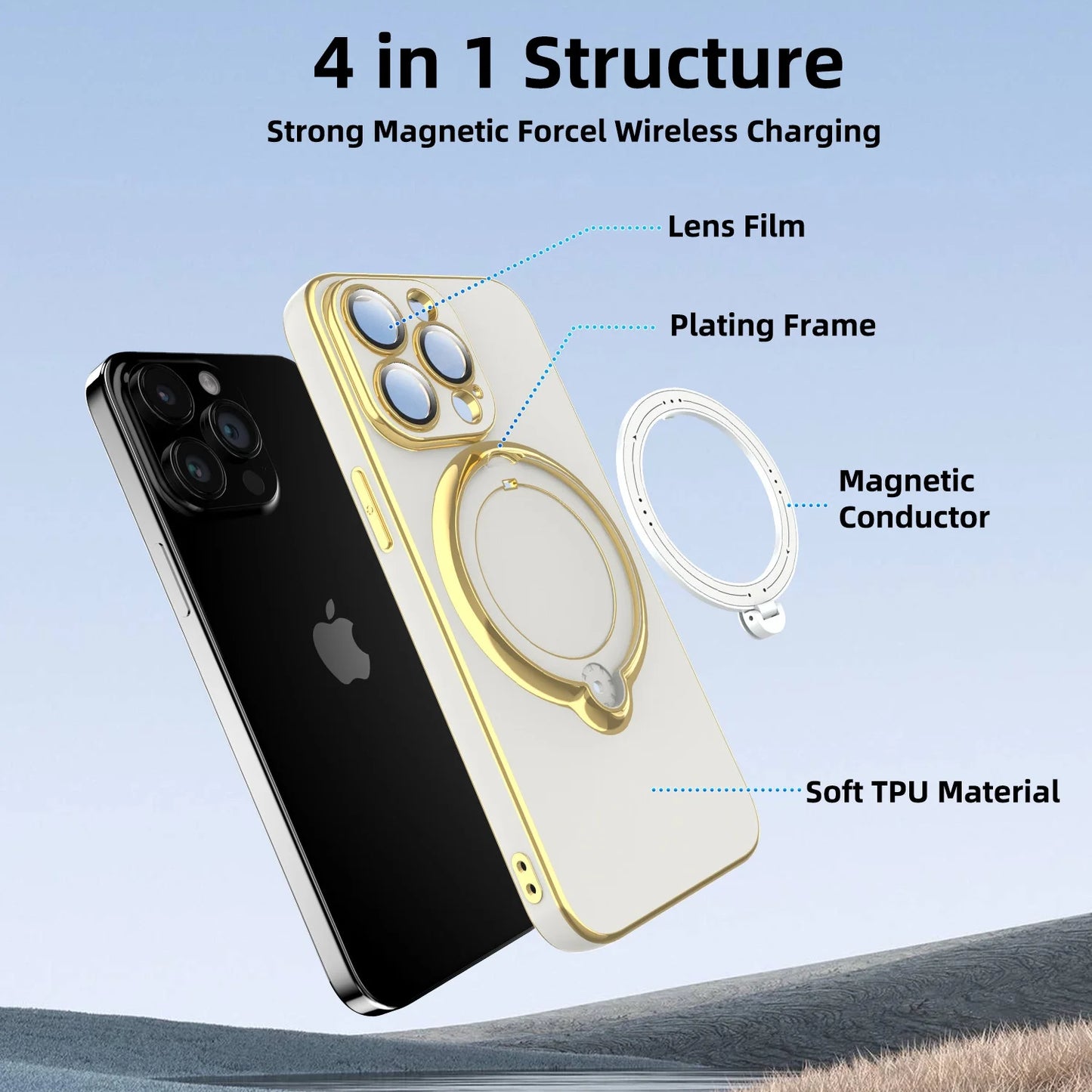 Lens Protector Case for iPhone 15 Pro Max/15 Pro/15 Plus with Magnetic Plating - White