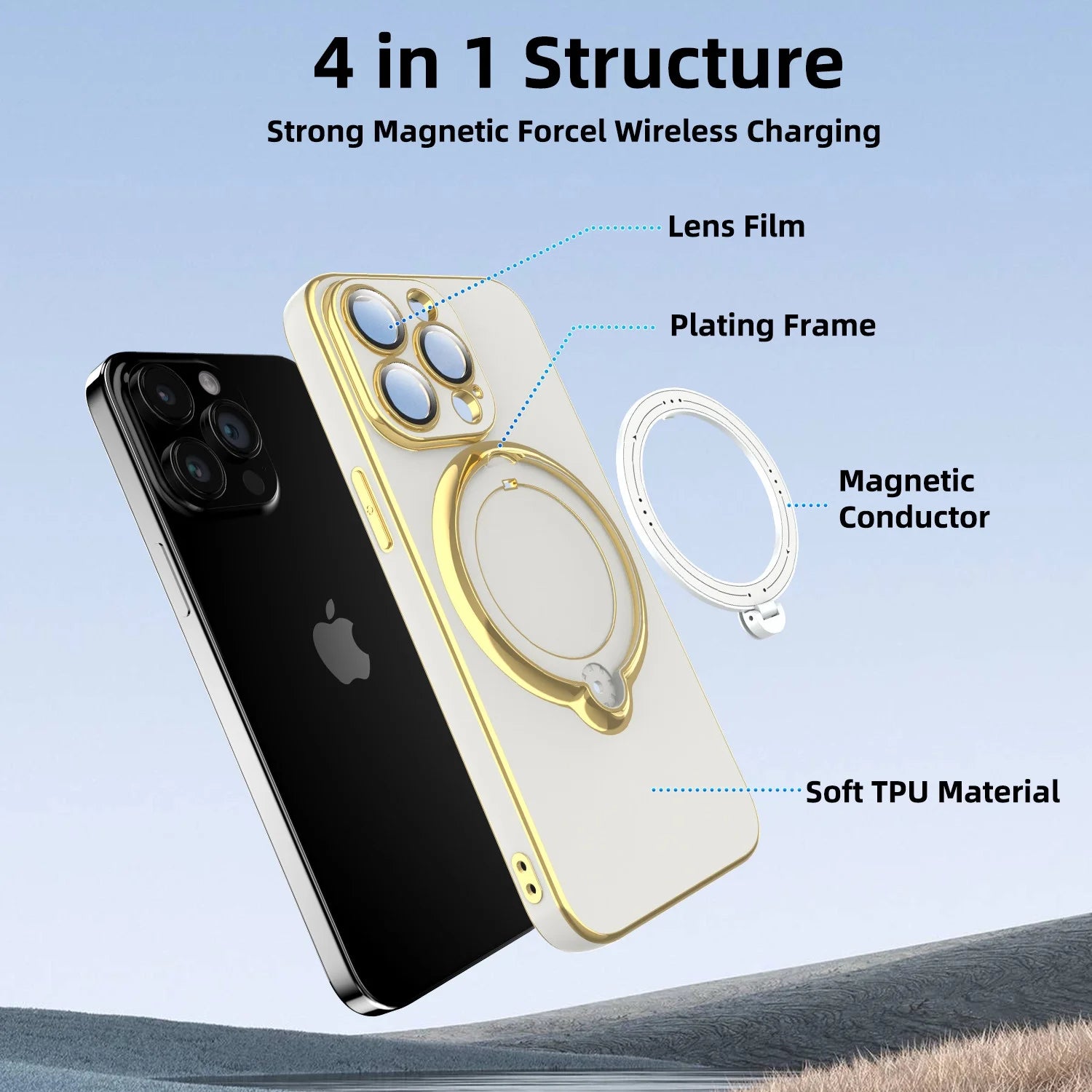 Lens Protector Case for iPhone 15 Pro Max/15 Pro/15 Plus with Magnetic Plating - White