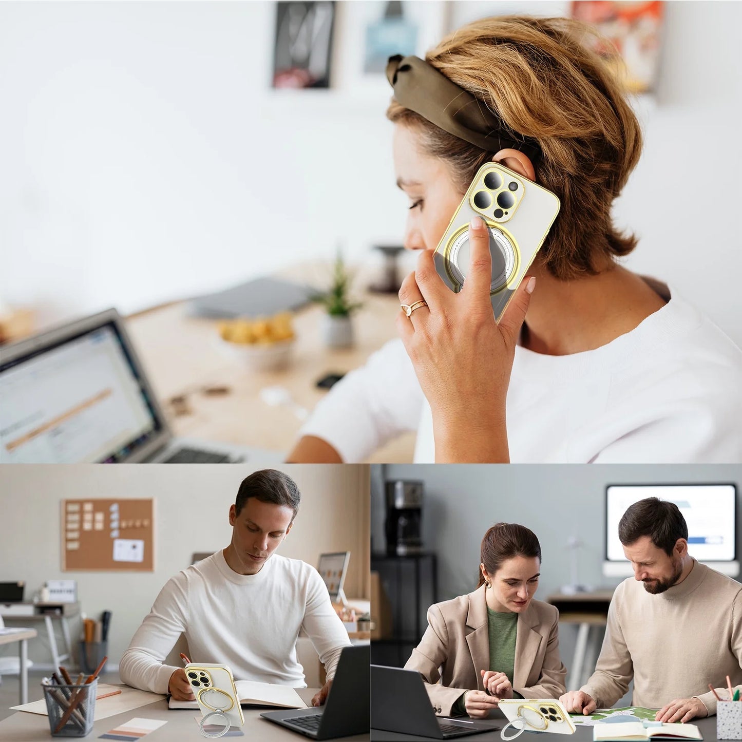 Lens Protector Case for iPhone 15 Pro Max/15 Pro/15 Plus with Magnetic Plating - White