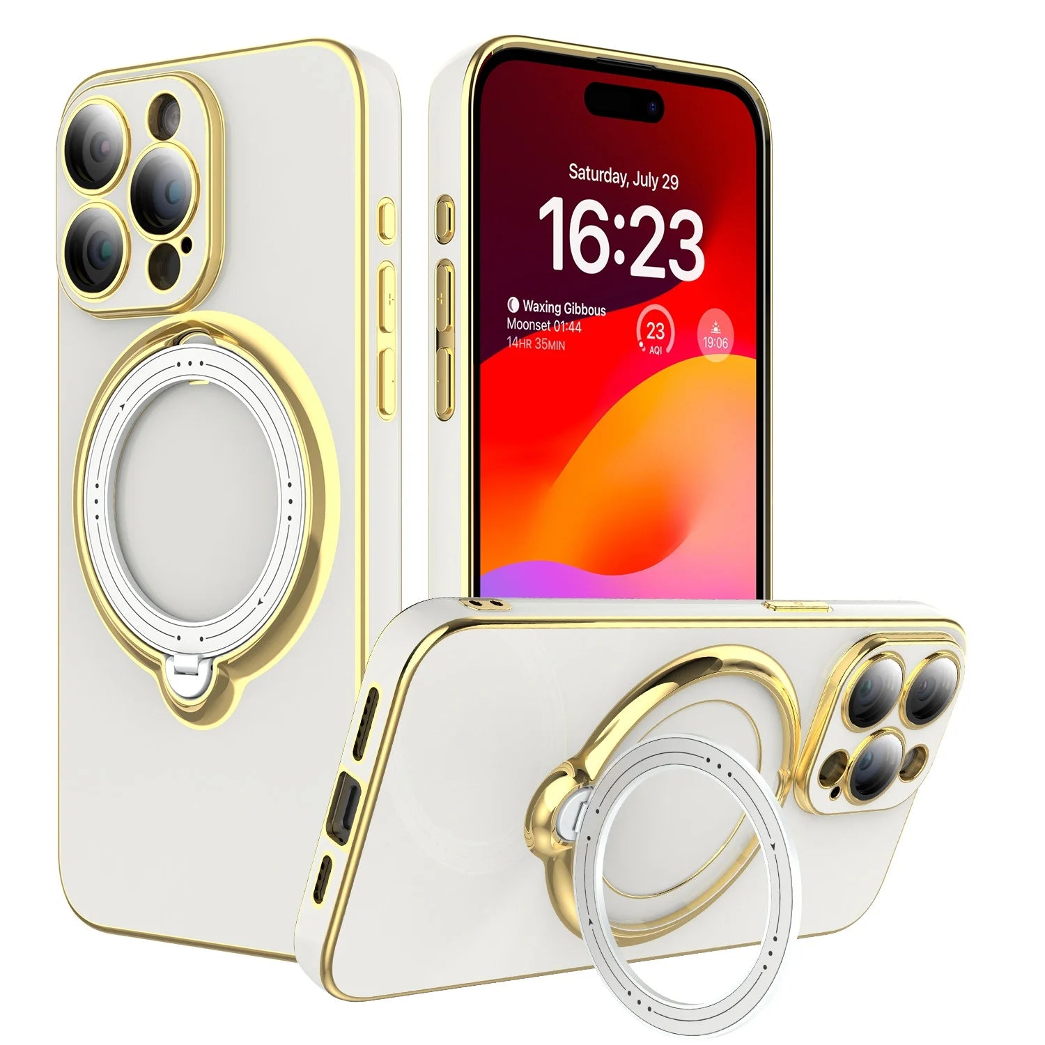 Lens Protector Case for iPhone 15 Pro Max/15 Pro/15 Plus with Magnetic Plating - White