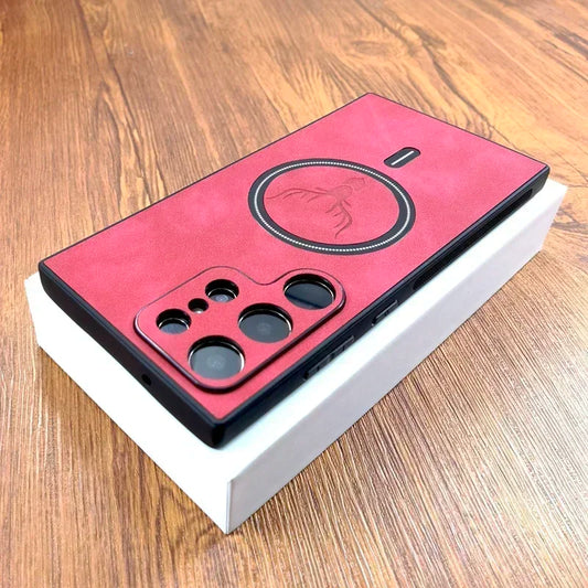 Vintage PU Leather Case for Magsafe Wireless Charging for Samsung Galaxy S25 S24 S23 S22 S21 Ultra plus FE Note 20 S 24 Cover