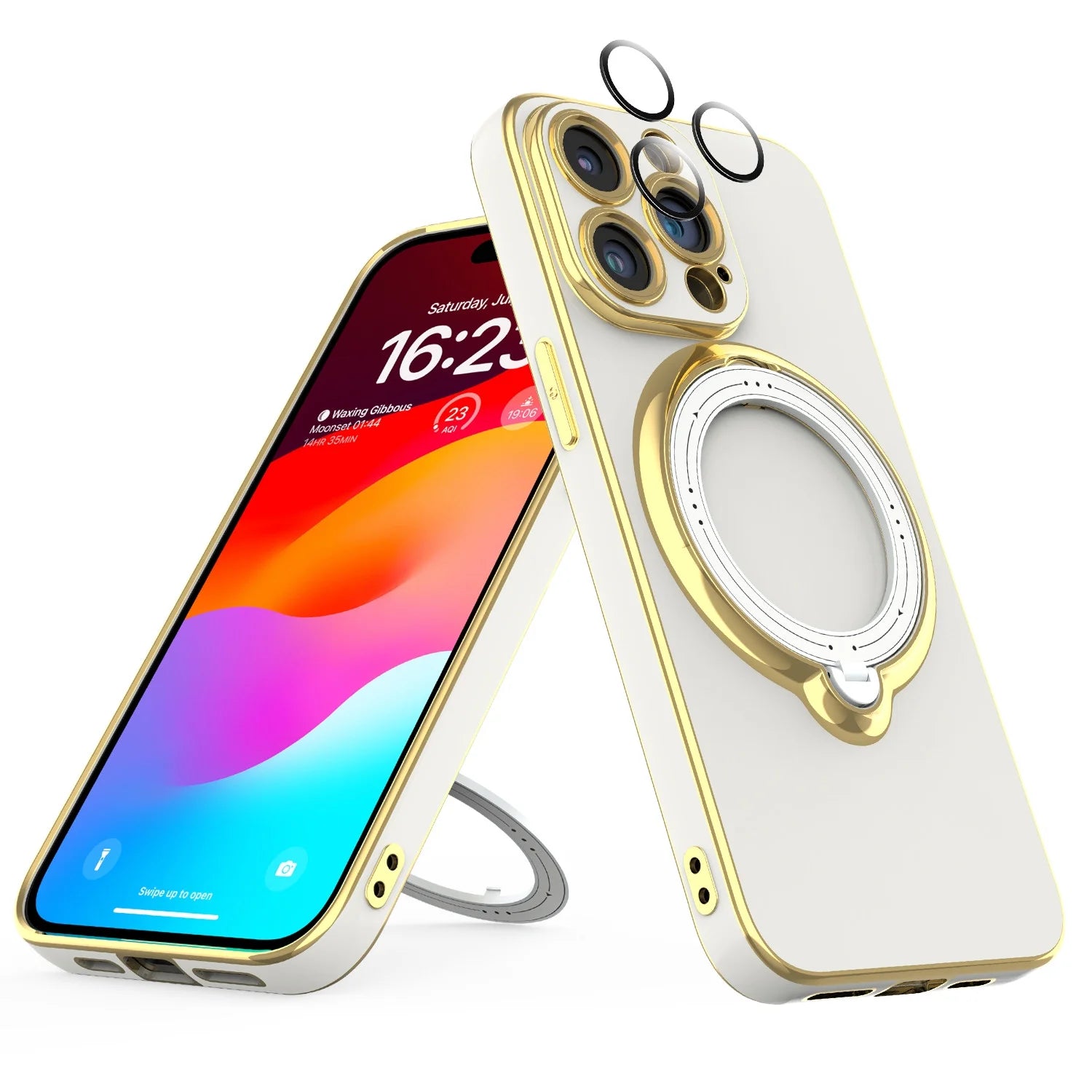Lens Protector Case for iPhone 15 Pro Max/15 Pro/15 Plus with Magnetic Plating - White