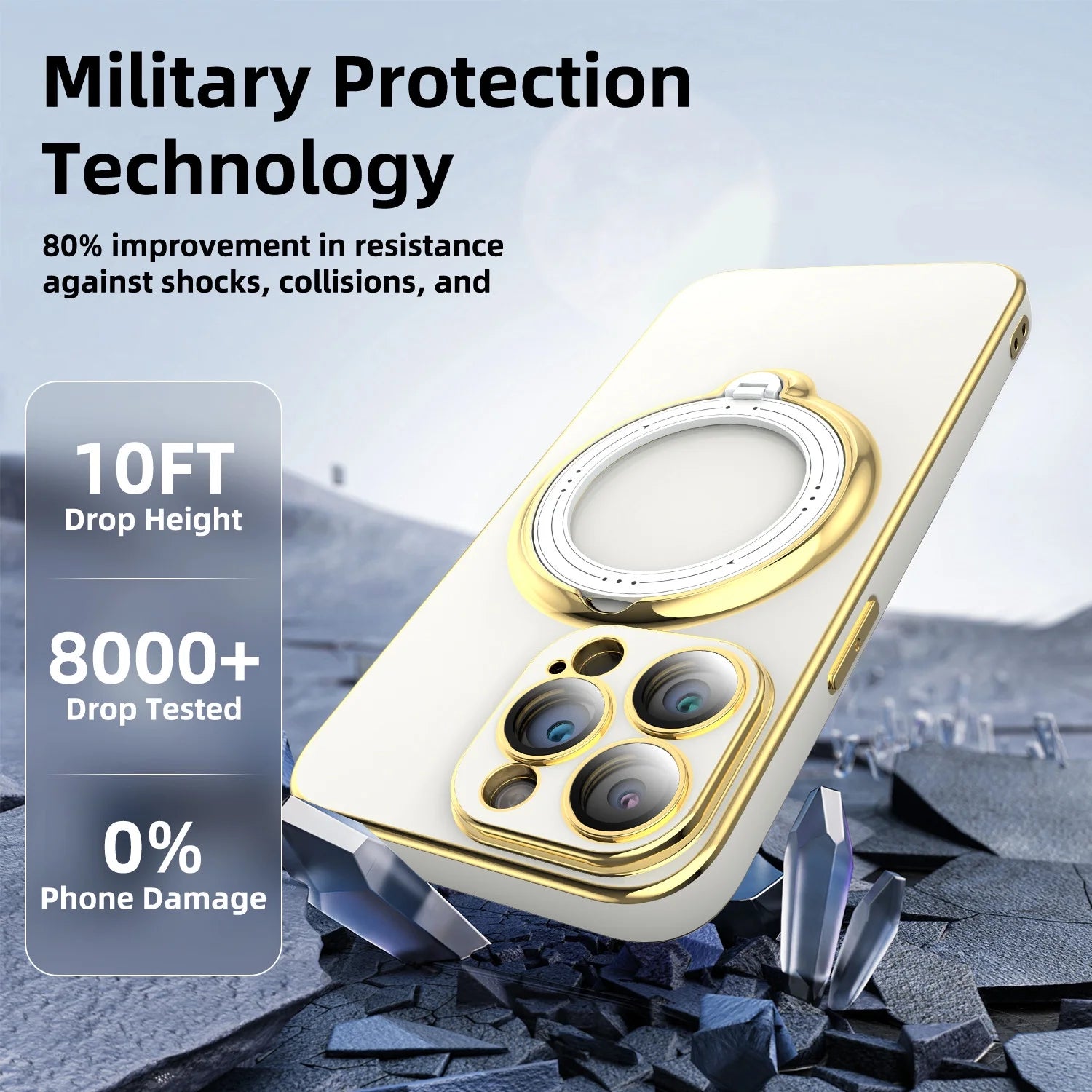 Lens Protector Case for iPhone 15 Pro Max/15 Pro/15 Plus with Magnetic Plating - White