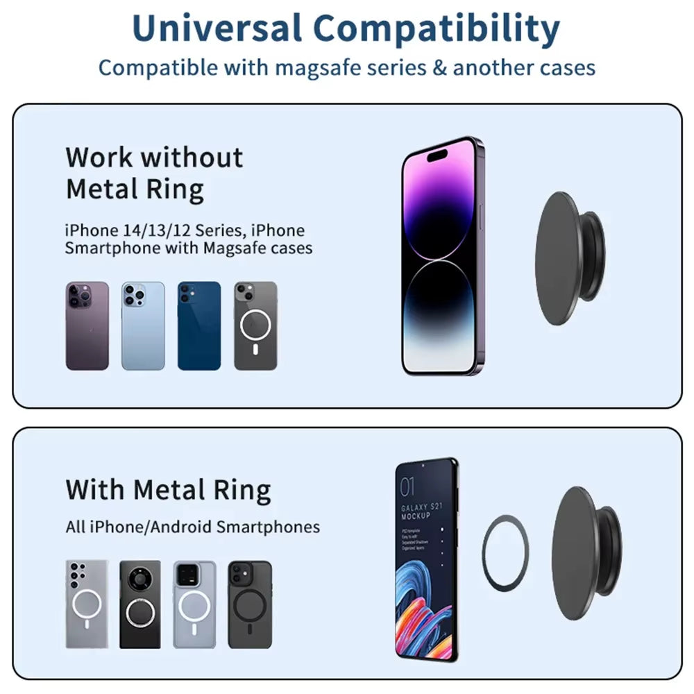 Magnetic Expandable Stand Grip Socket Finger Ring Holder for MagSafe Compatible with iPhone 15, 14, and Samsung Devices - Phone Mount Accessories