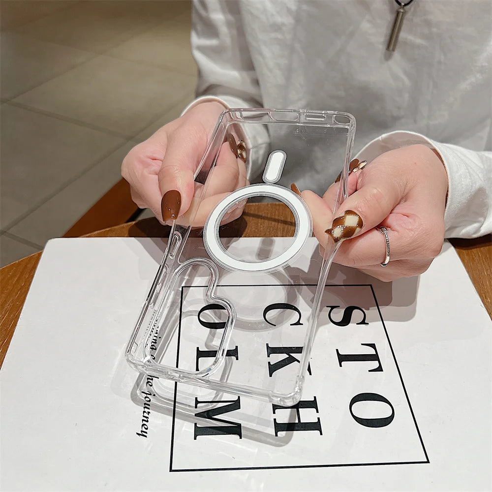 MagSafe Magnetic Charging Phone Case for Samsung Galaxy S25, S24, S23 Ultra, S22 Plus, S21 FE, A16, A15, A35, A55 - Clear Acrylic Slim Design