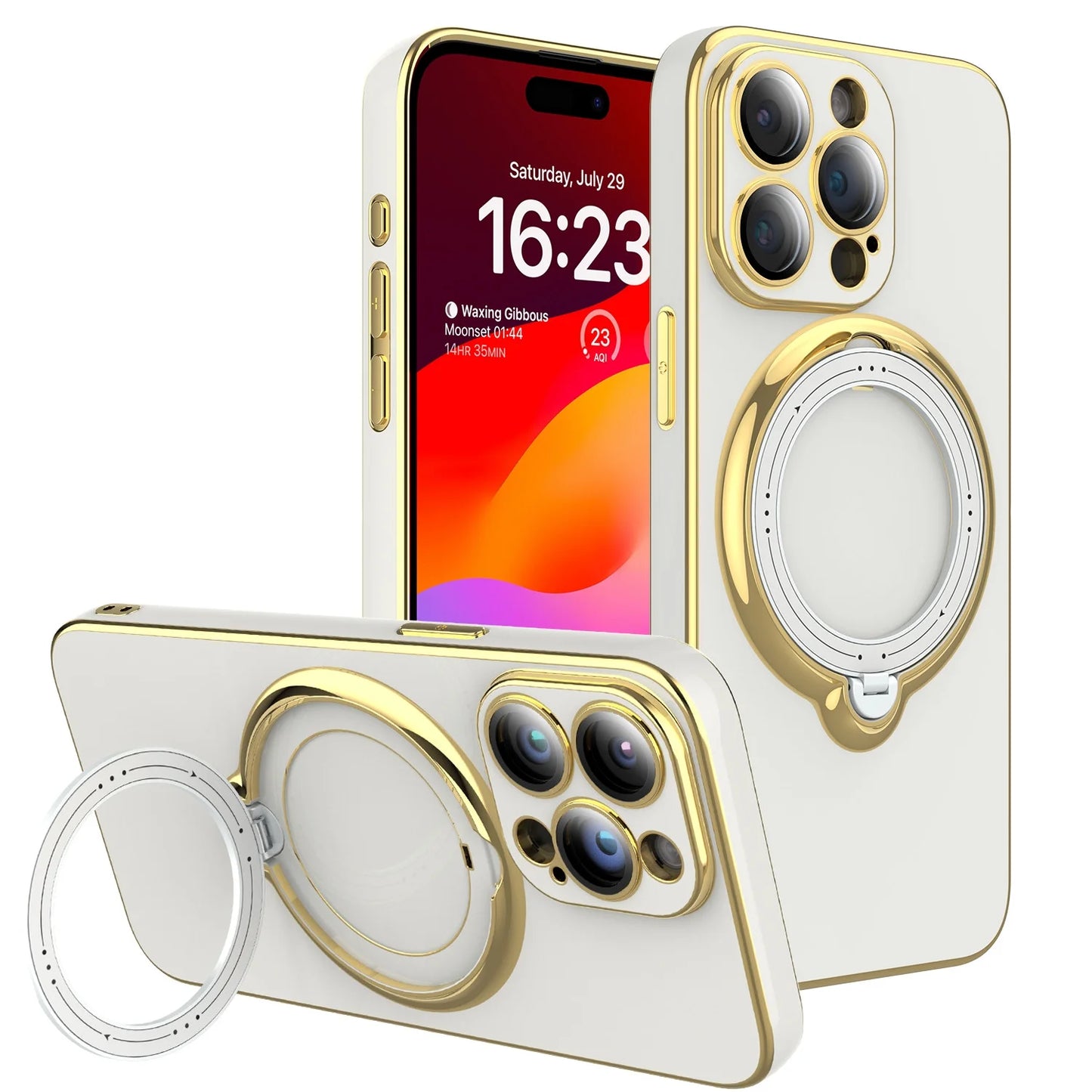 Lens Protector Case for iPhone 15 Pro Max/15 Pro/15 Plus with Magnetic Plating - White