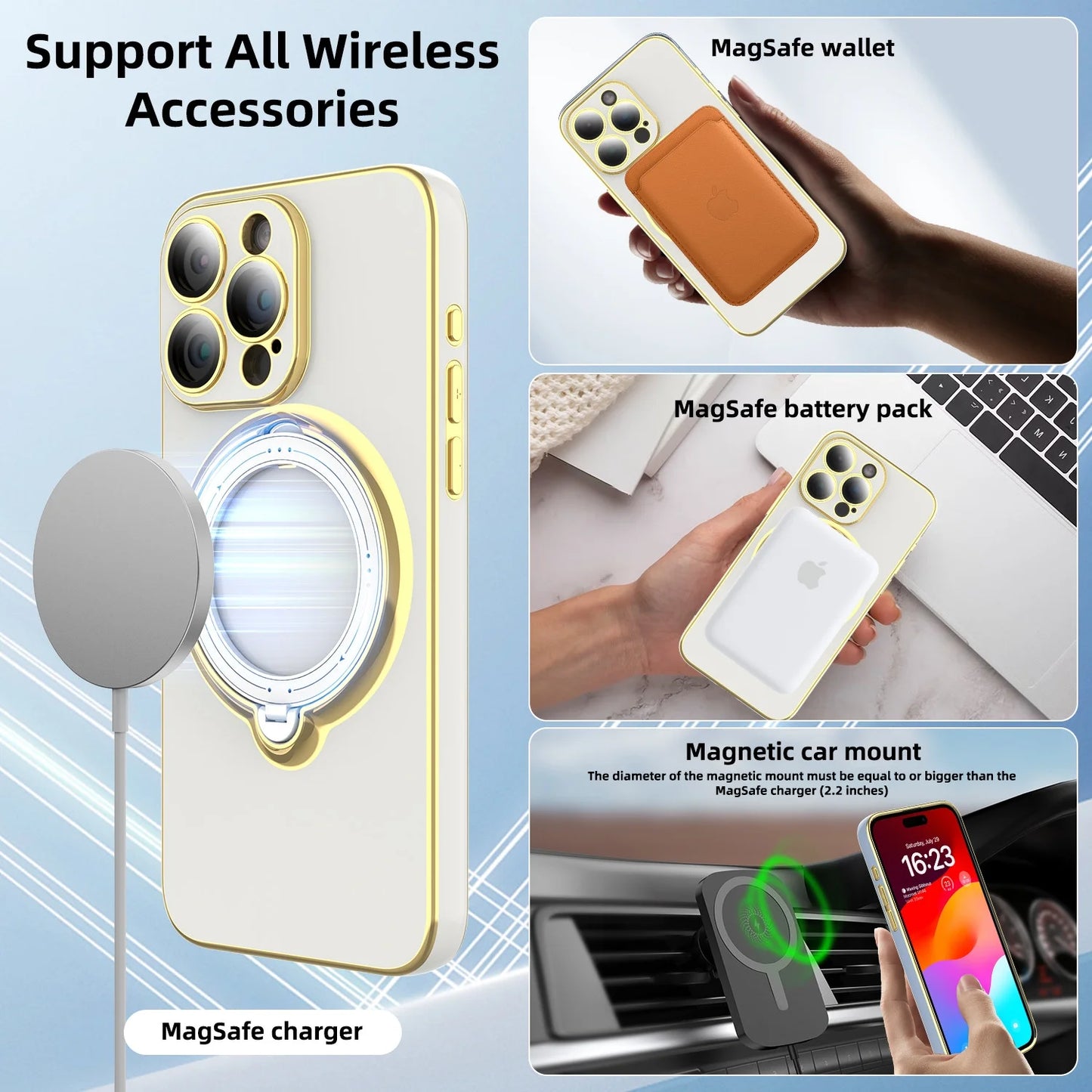 Lens Protector Case for iPhone 15 Pro Max/15 Pro/15 Plus with Magnetic Plating - White