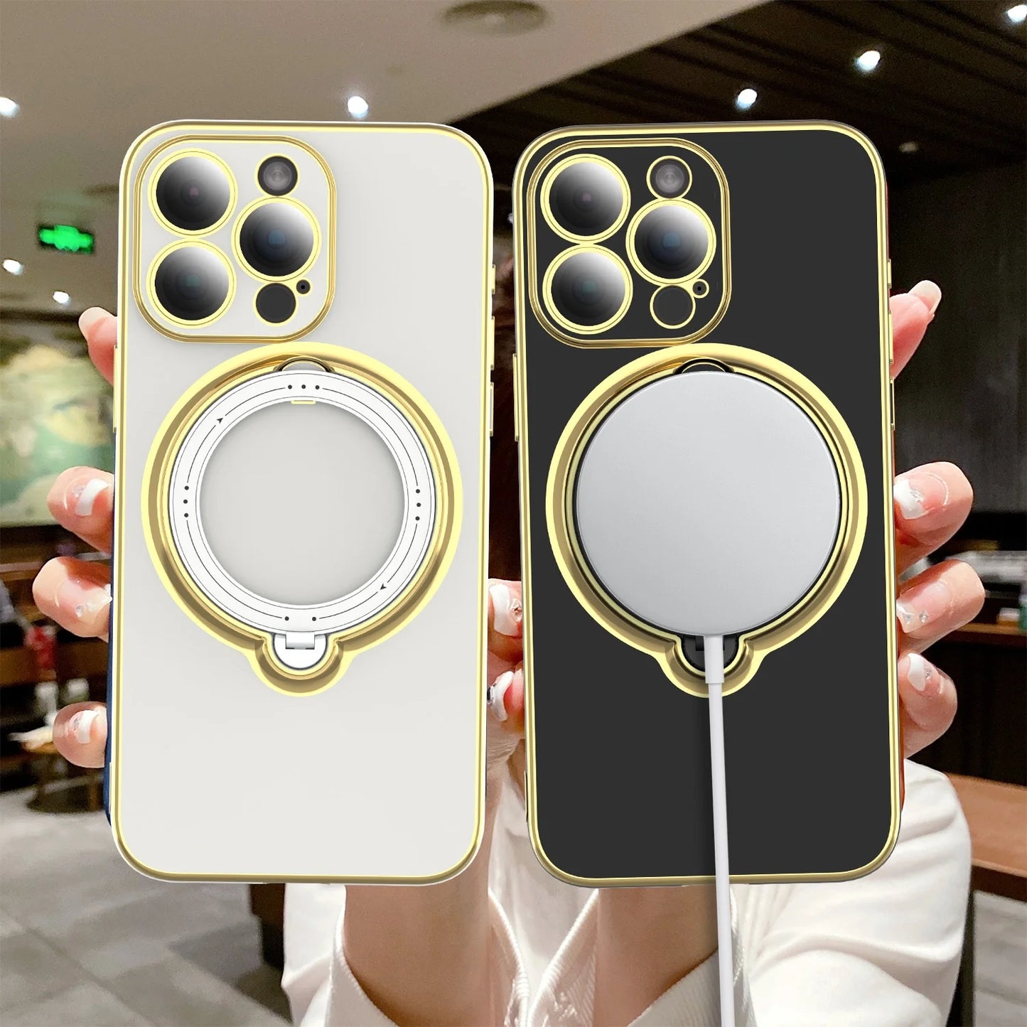 Lens Protector Case for iPhone 15 Pro Max/15 Pro/15 Plus with Magnetic Plating - White