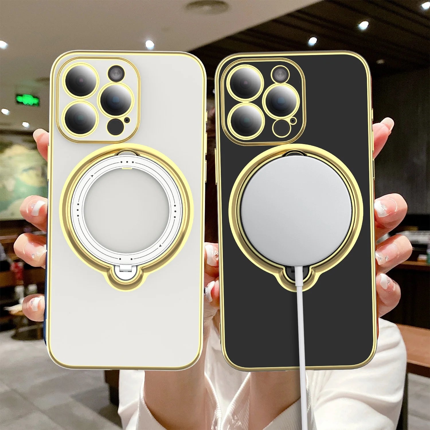 Lens Protector Case for iPhone 15 Pro Max/15 Pro/15 Plus with Magnetic Plating - White